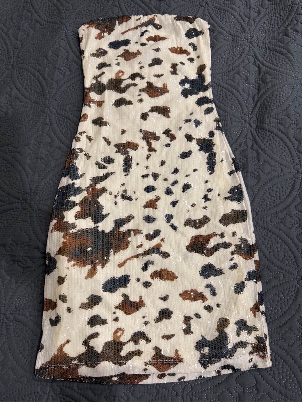 Windsor Strapless Sequin Animal-Print Mini Dress in Cream, Brown & Black